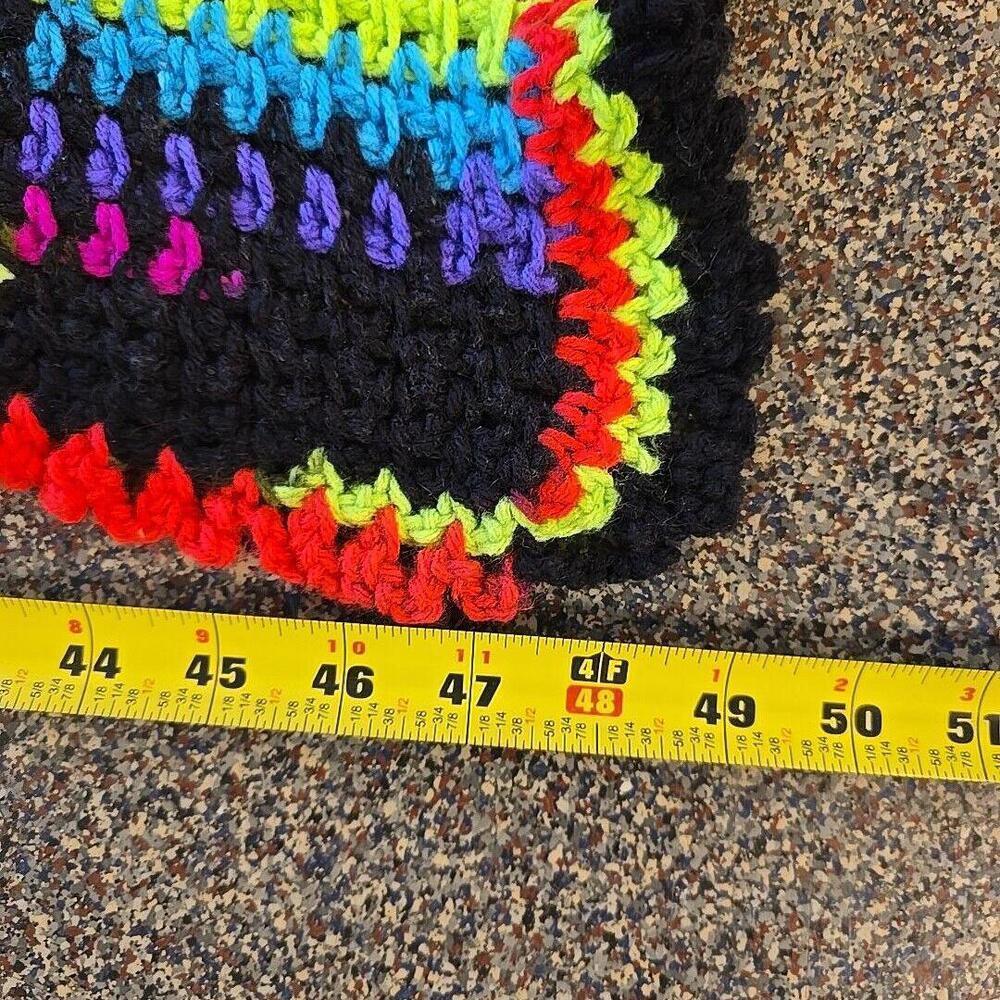 Handmade Afghan Neon Stripe Boho 80's Crochet Blanket, 55" X 49" - Picture 3 of 9